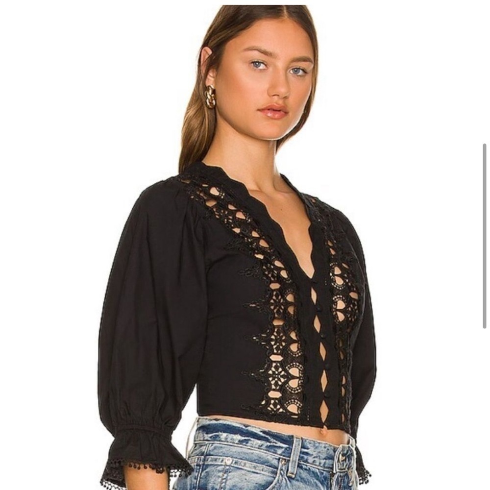 New! Free People Louella Embroidered Crochet Cropped Blouse XS NWT - Picture 3 of 3